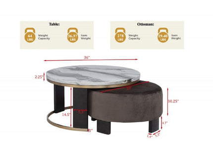 Nesting Round Coffee Table With Ottoman (Set of 2) - Gold / Brown