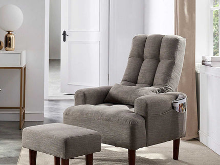 Living Room Sofa Single Chair And Ottoman, Modern Multi-Function Fabric Living Room Sofa Lounge Chair Bed And Stool. Soft Leisure Single Chair Adjustable Into 5 Angles With Sofa Bed