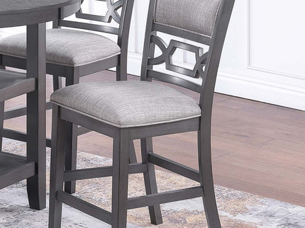 5 Piece Counter Height Dining Set With Storage Shelves Round Table And Upholstered High Chairs - Gray