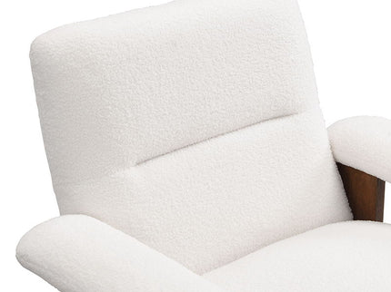 Modern Accent Chair With Ottoman, Mid Century Lounge Chair With Footrest, Comfy Fabric Armchair Upholstered Set With Solid Wood Frame For Living Room - White