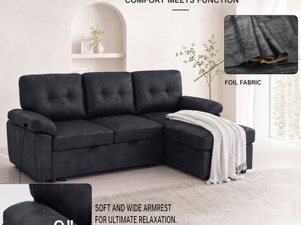 Convertible L - Sectional Sofa Bed With Storage Chaise And Padded Armrests