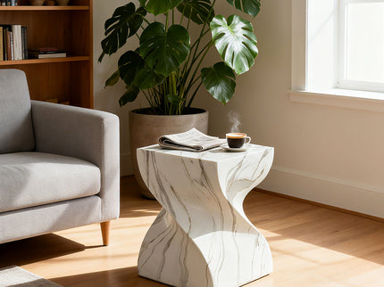 Outdoor End Table, Round Side Table For Patio And Garden - Marble