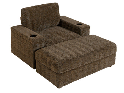 Oversized Chaise Lounge Indoor Rabbit Fur Sofa Bed With Storage Ottoman And Armrests Cup Holders With Deep Seat