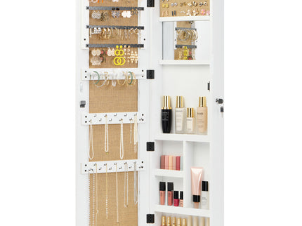 Jewelry Armoire Organizer With Full Length Mirror, Wall Mounted Lockable Cabinet With LED Light