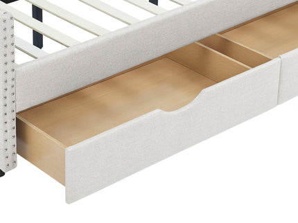 Upholstered Tufted Daybed With Drawers, Waved Arms