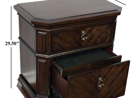 Nightstand With Carved Details, 2 Drawer - Espresso
