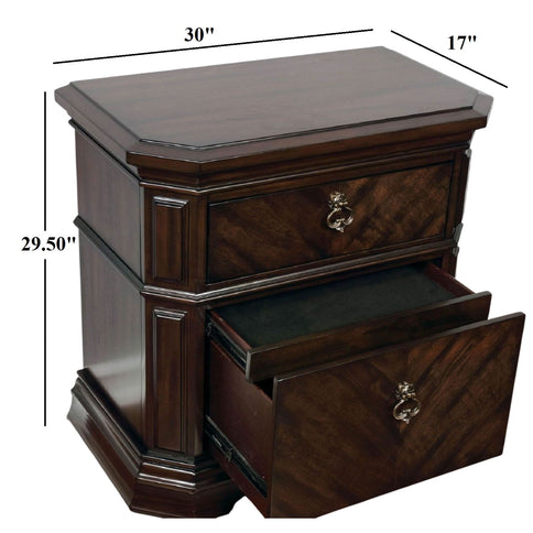Nightstand With Carved Details, 2 Drawer - Espresso