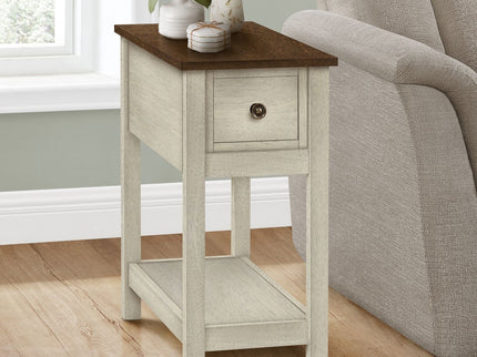 Accent End Table, 2 Tier, Narrow, Lamp, Storage Drawer, Charming Design