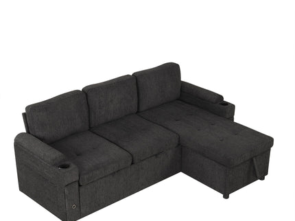 Convertible L Shaped Sofa Couch With Storage, Cup Holders, USB Ports