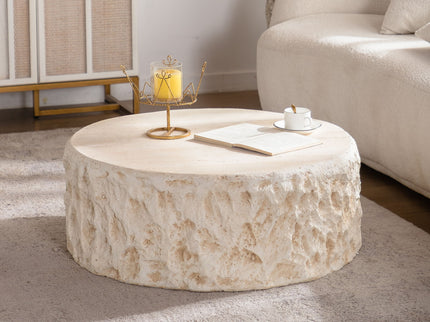 Round Coffee Table & Smooth Texture For Living Room - Light Beige