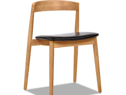 Raven - Stacking Sculpted Oak Dining Chair - Warm Natural Brown / Black