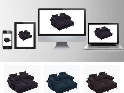 Modern Deep Seat Sectional Sofa With Ottoman