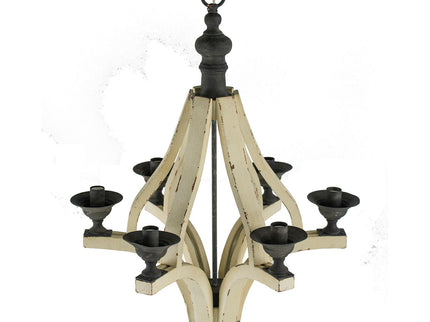 6 Light Wood Chandelier, Hanging Light Fixture With Adjustable Chain For Kitchen, Bulb Not Included - Cream