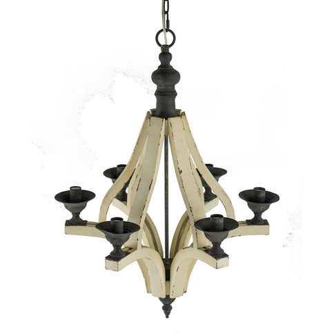 6 Light Wood Chandelier, Hanging Light Fixture With Adjustable Chain For Kitchen, Bulb Not Included - Cream