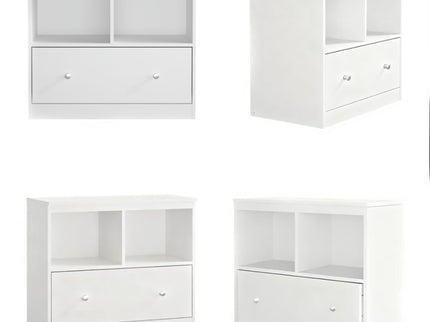 Toy Storage Organizer With Large Drawer And Low Bookshelf For Nursery & Playroom - White
