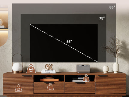 TV Stand, Entertainment Center With Deep Drawers, Cable Management & Soft Closing Hinges