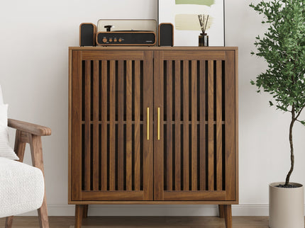 Grille Striped Sideboard Buffet Cabinet With Storage