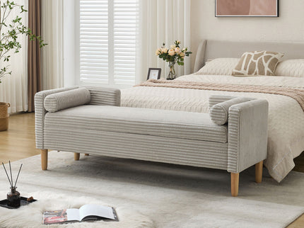 Upholstered Corduroy Flip Top Storage Bench For Living Room