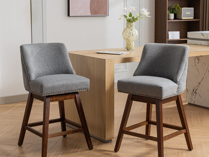 Counter Height Swivel Barstools, 26'' H Seat Height Upholstered Bar Stools (Set of 2), Fabric