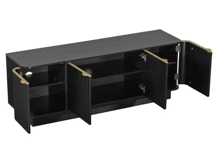 TV Stand, Fluted Media Console With Adjustable Shelves And Cable Holes