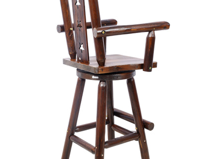 Rustic Tall Bistro Chair Decorative Star Backrest And Footrest, Fir Wood, 4 Foot - Brown