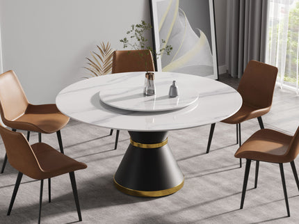Modern Artificial Stone Round Carbon Steel Base Dining Table Stone Turntable
