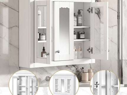 Bathroom Medicine Cabinet With Mirror, 5 Adjustable Closed Shelves, Wall-Mounted - White