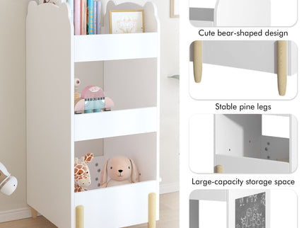 Bear Shaped Bookshelf With Chalkboard Side, 3 Tier Storage Organizer For Playroom - White