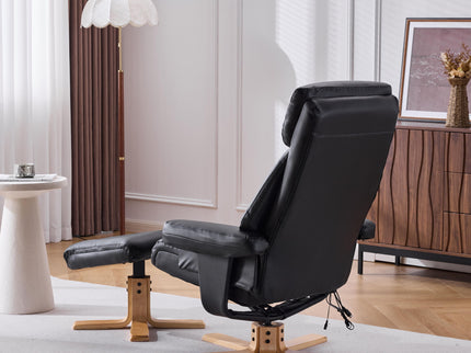 Massage Recliner With Ottoman, 360° Swivel, Heat & Vibration - Black Pu