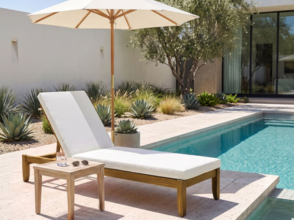 Adjustable Outdoor Patio Lounge Chair Chaise Lounge - Beige / Natural