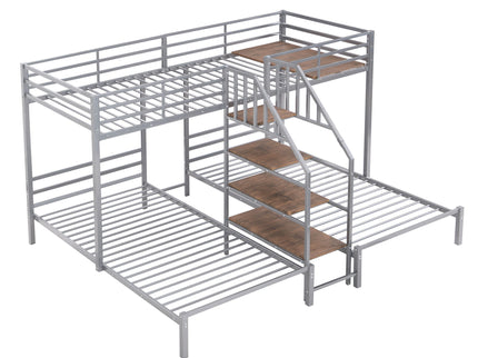 Metal Bunk Bed With Storage Shelves Staircase