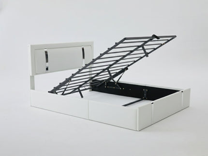 Upholstered Platform Bed Frame With Adjustable LED Headboard, USB C-Charging, Hydraulic Lift