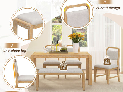 Extendable Dining Table Set With 4 Upholstered Chairs And 1 Bench