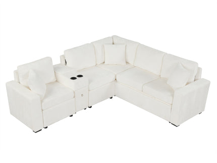 Modular L-Shaped Sectional Sofa Bed With Pull-Out Sleeper, Cup Holders, And Storage