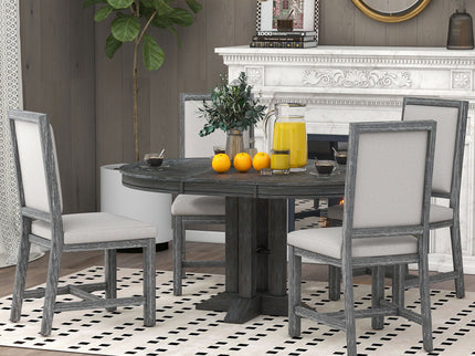 5 Piece Dining Set With Extendable Round Table And Upholstered Chairs