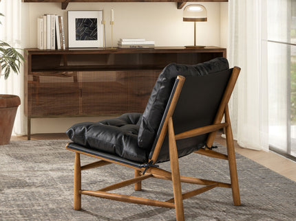Oxford Leather Mid-Century Modern Accent Chair - Noir Black