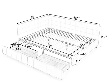 Upholstered Storage Tufted Bed Frame With Backrest And Armrests