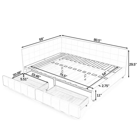 Elegant Design Storage Upholstered Tufted Bed Frame With Backrest And Armrests