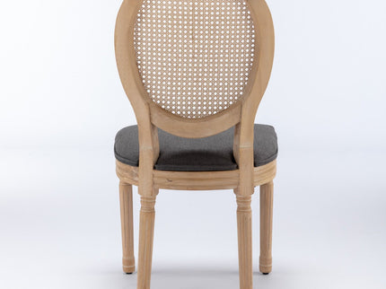 French Style Solid Wood Frame Antique Painting Fabric Rattan Back Dining Chair (Set of 2)