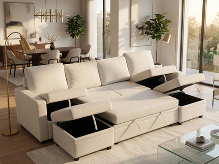 Extra Wide U - Shape Convertible Sleeper Sofa Bed With Dual Storage Ottoman