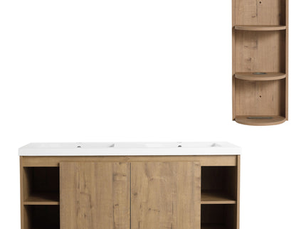 Modern 48" Wall Mounted Bathroom Vanity With Double Resin Sink And Storage Rack Soft Close Doors - Imitative Oak