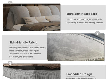 Luxury Upholstered Platform Bed With Oversized Padded Backrest And Solid Wood Frame