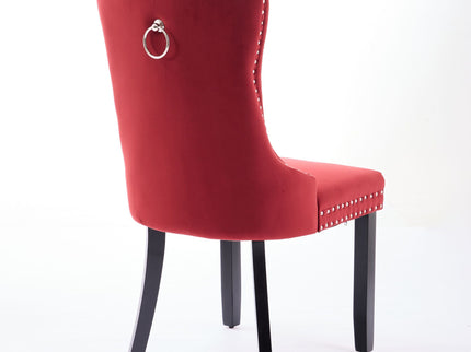 Classic Velvet Dining Chairs, High-End Tufted Solid Wood Contemporary Velvet Upholstered Dining Chair With Wood Legs Nailhead (Set of 2) - Burgundy