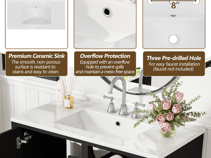 Bathroom Vanity, Modern Bathroom Cabinet With Sink Combo Set, Bathroom Storage Cabinet With A Soft Closing Door And 3 Drawers, Solid Wood Frame