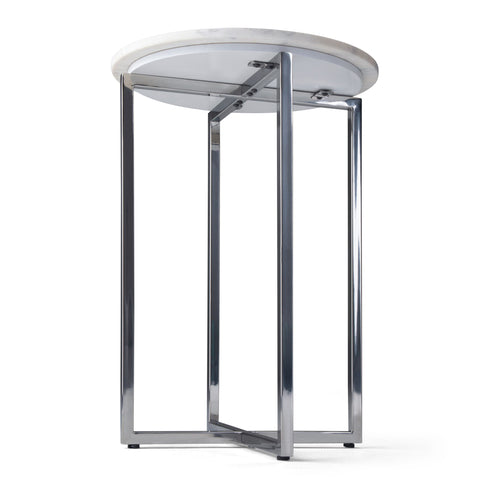 Marsden - Side Table With Polished Base - White / Silver