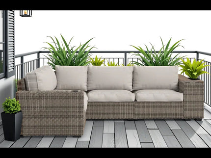 Wide Outdoor Wicker Patio Sectional With Cushions & Reversible Design - Gray