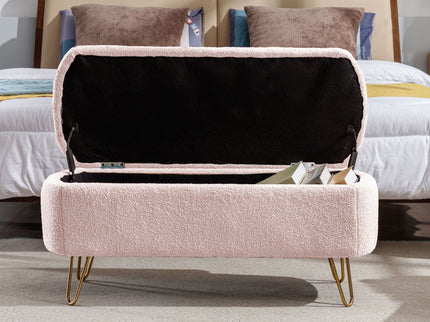 Storage Ottoman Bench For End Of Bed Legs, Modern Camel Faux Fur Entryway Bench Upholstered Padded With Storage For Living Room Bedroom