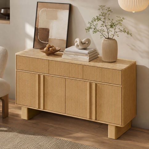 Sideboard Buffet Cabinet With 3 Drawers And 4 Doors For Dining Room