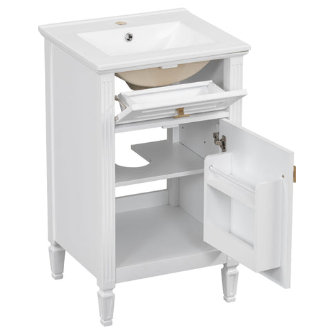 Bathroom Vanity With Sink, Adjustable Shelf, Tilt-Out Drawer