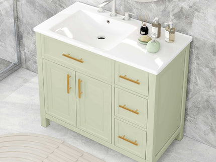36" Bathroom Vanity With Sink, 2 Doors, 3 Drawers, Rectangular - White